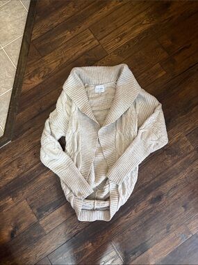 Pink Rose Cream Cable Knit Shawl Collar Cardigan